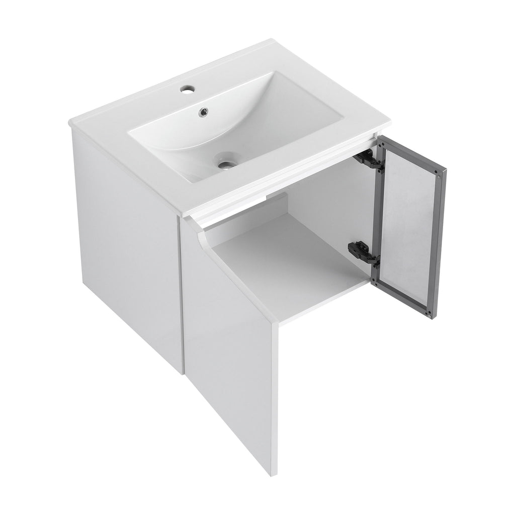 Wall Mounted Bathroom Vanity With Sink, Soft Close Doors, Cabinet & Half Door