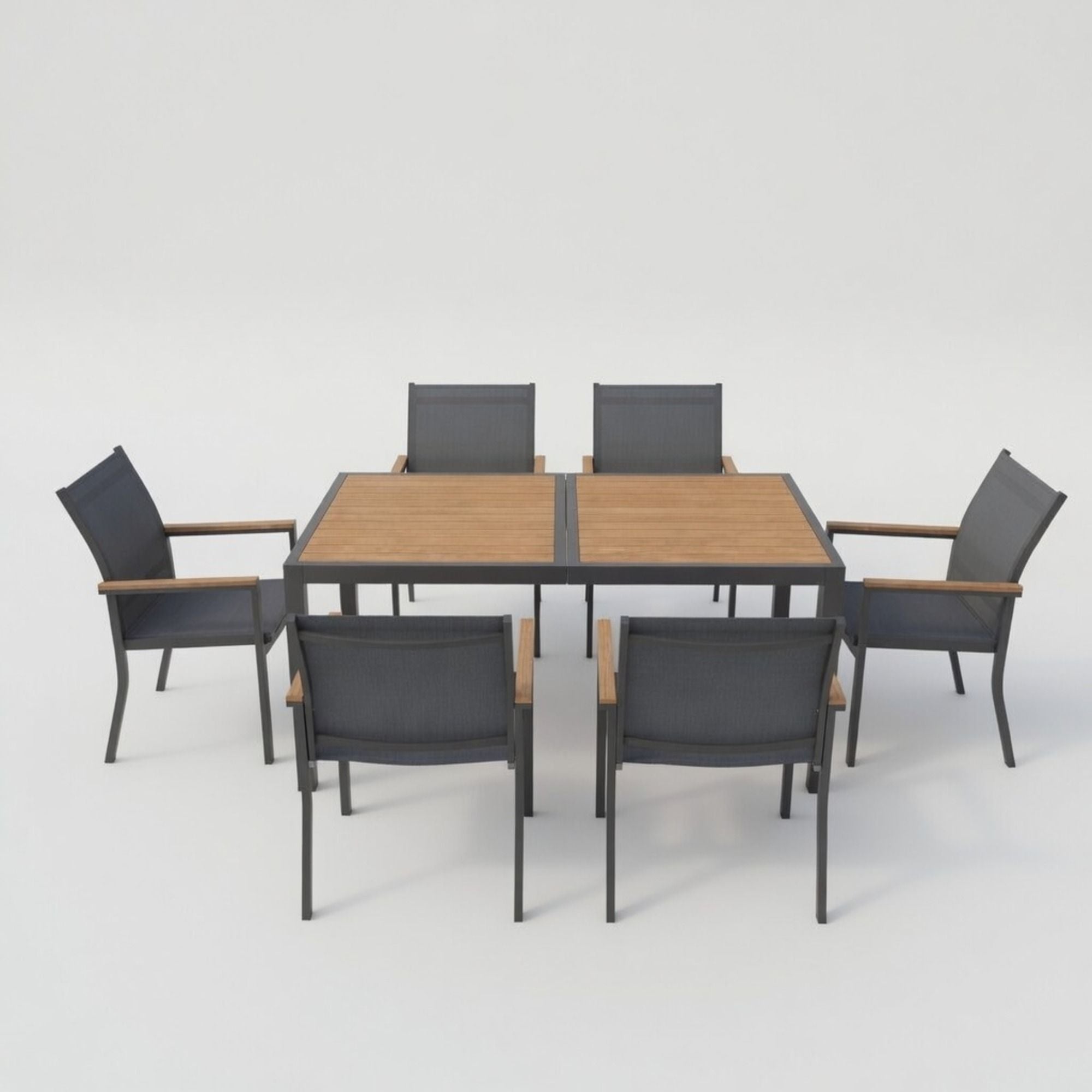 7 Piece Gray Aluminum Patio Dining Set With Textilene Chairs For Outdoor Living Frame With Accents, 59" Rectangle Table, All Weather Durable