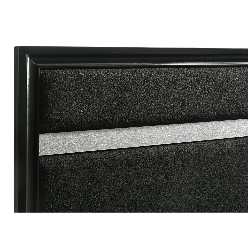 Panel Bed With Padded Headboard And Glittering Accent Stripes