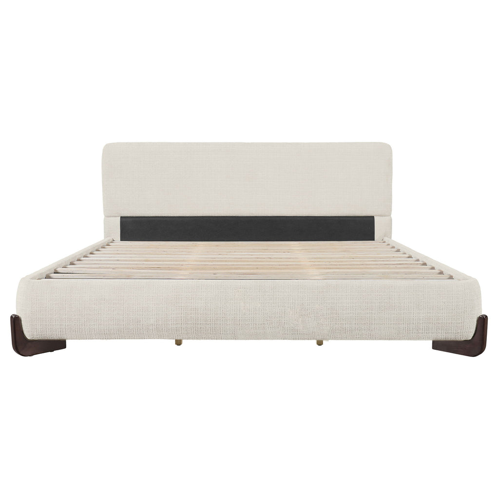 King Upholstered Bed With Slats Support - Beige