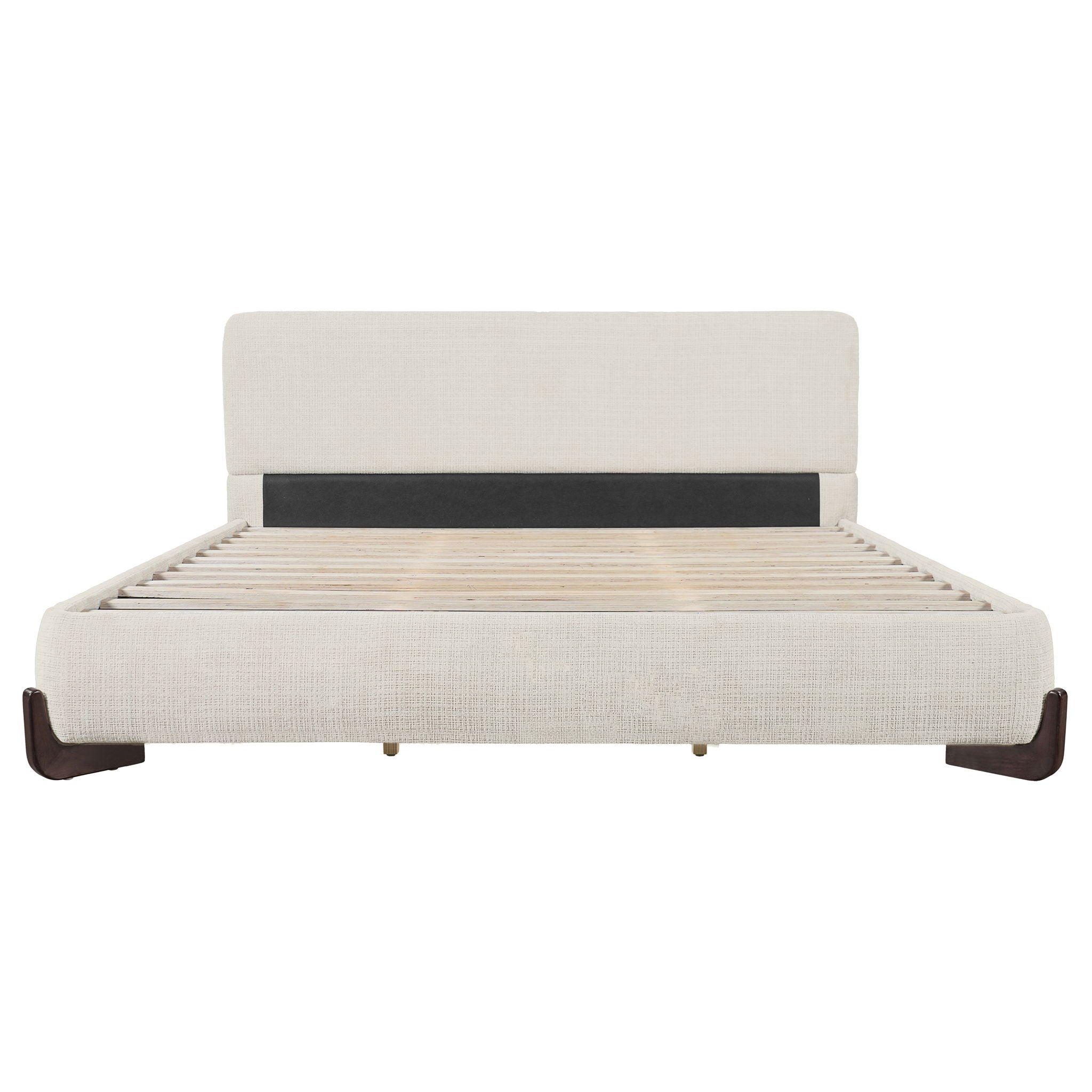 King Upholstered Bed With Slats Support - Beige