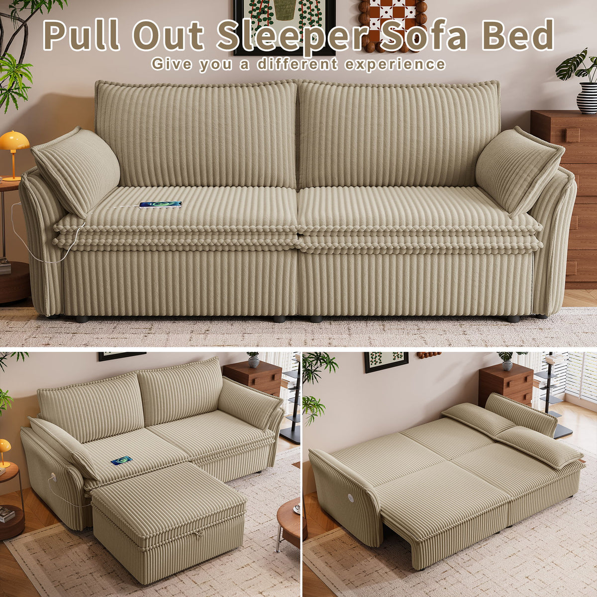 2 In 1 Convertible Sofa Bed, Multi Functional Living Room Furniture