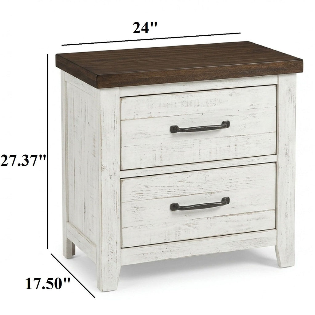 2 Drawer Nightstand With Brass Arch Pulls, Bedroom Furniture - Brown / Distressed White / Walnut