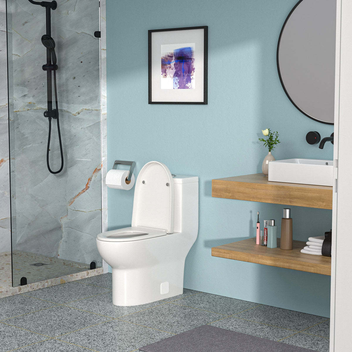1 Piece Toilet With Dual Flush, Soft Closing Seat - White
