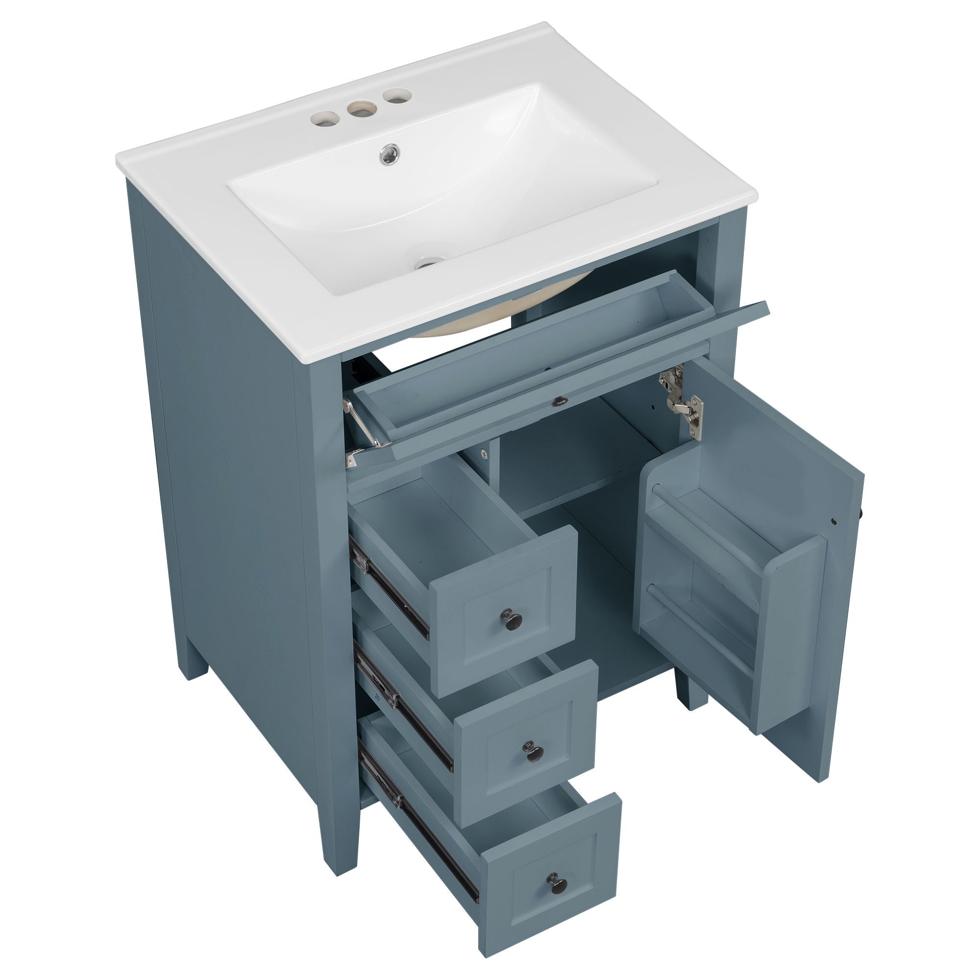 Bathroom Vanity With Sink, 3 Drawers & Cabinet With Adjustable Shelves