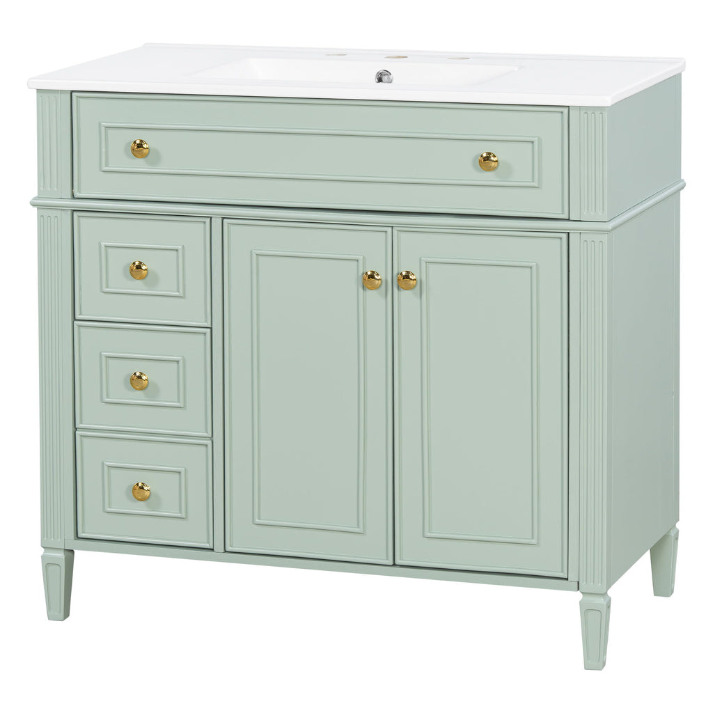 Bathroom Vanity With Sink, 3 Drawers & 2 Doors