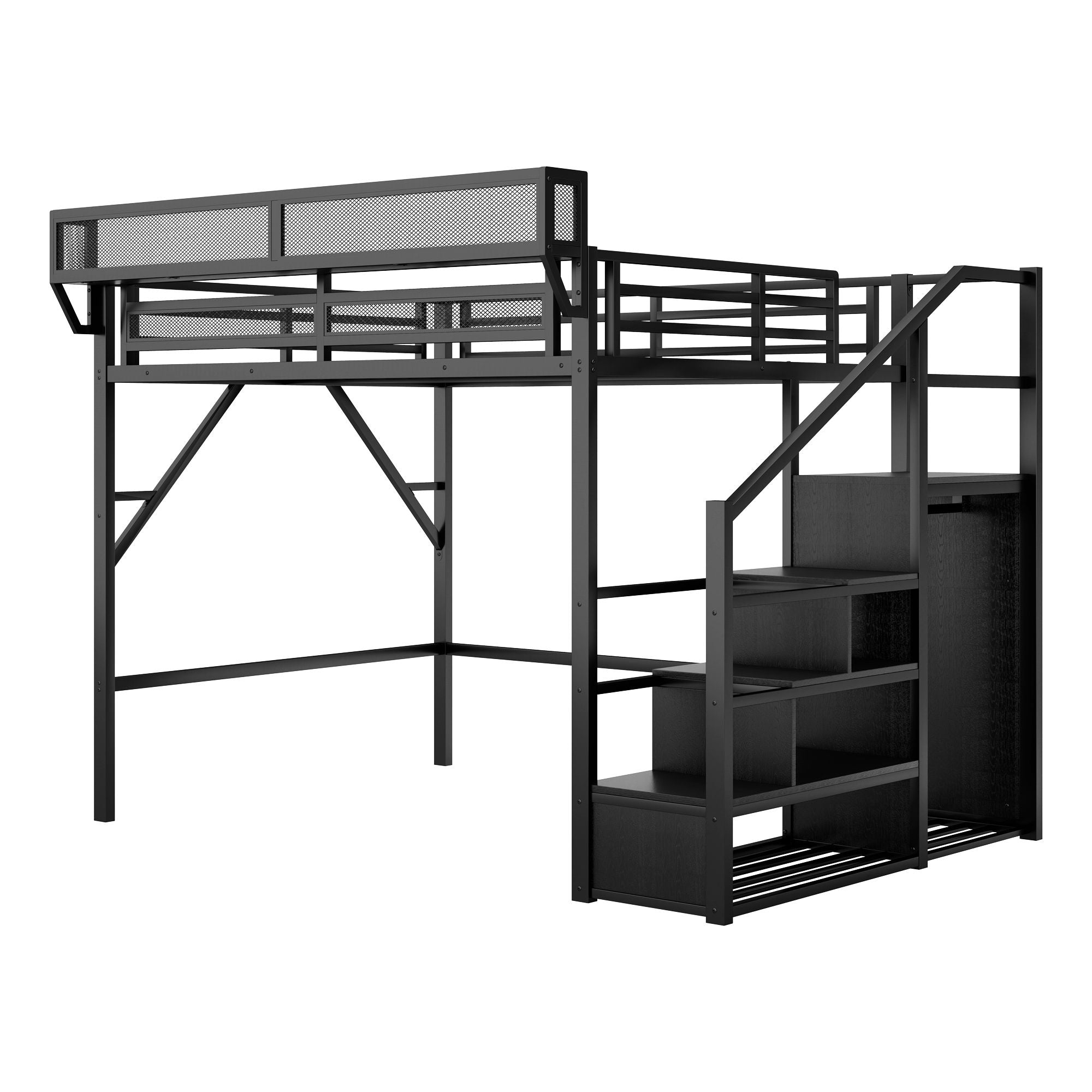 Loft Bed With Storage Shelves, Wardrobe