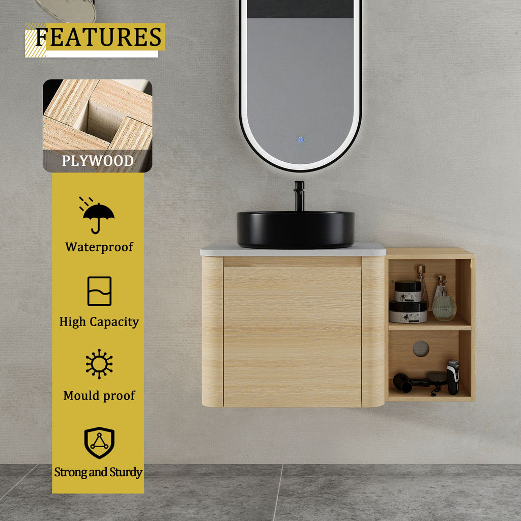 Mounted Bathroom Vanity With Art Sink, Storage Shelves, Soft Close Door