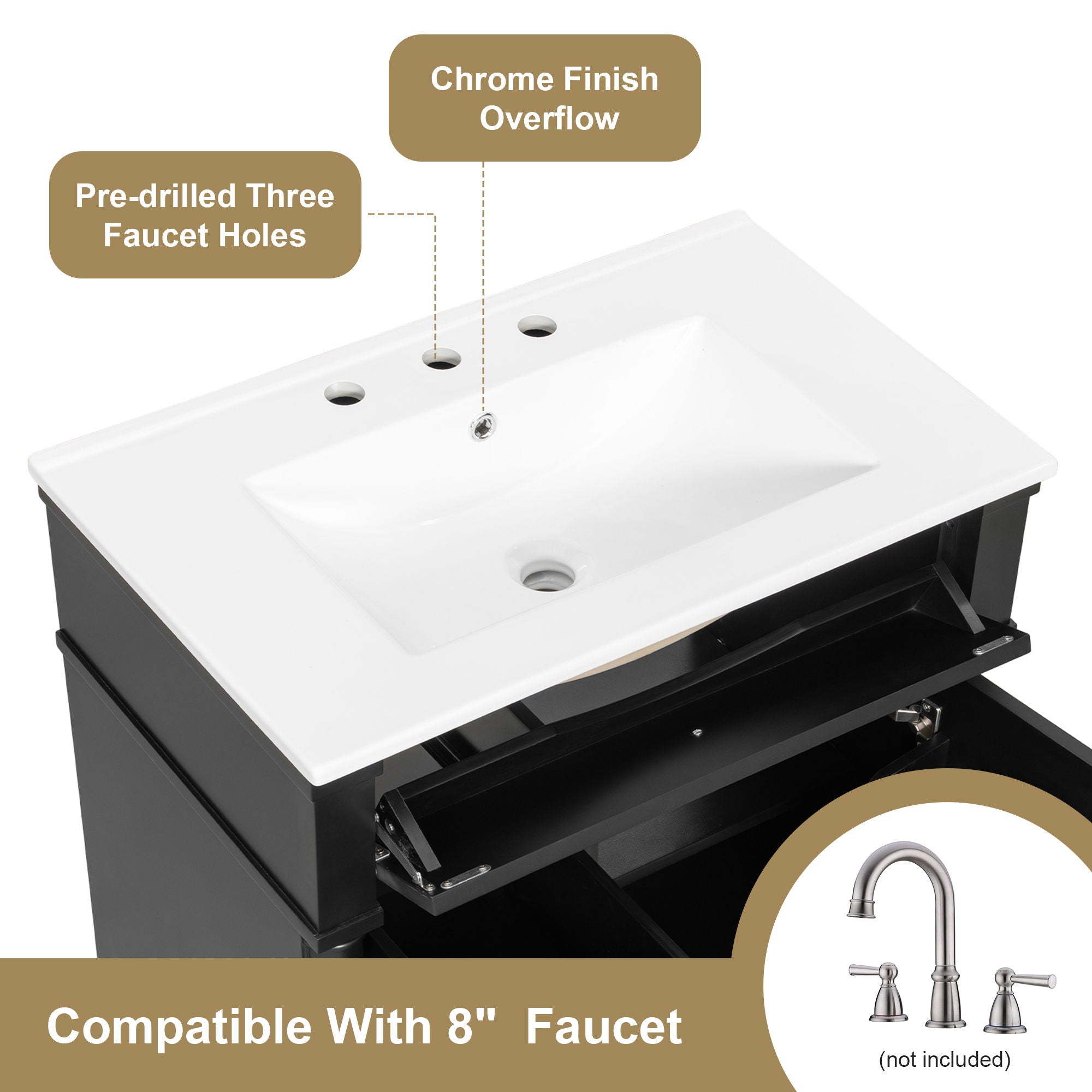 Modern Bathroom Vanity With Sink, Freestanding Cabinet With Flip Drawer & Adjustable Shelf