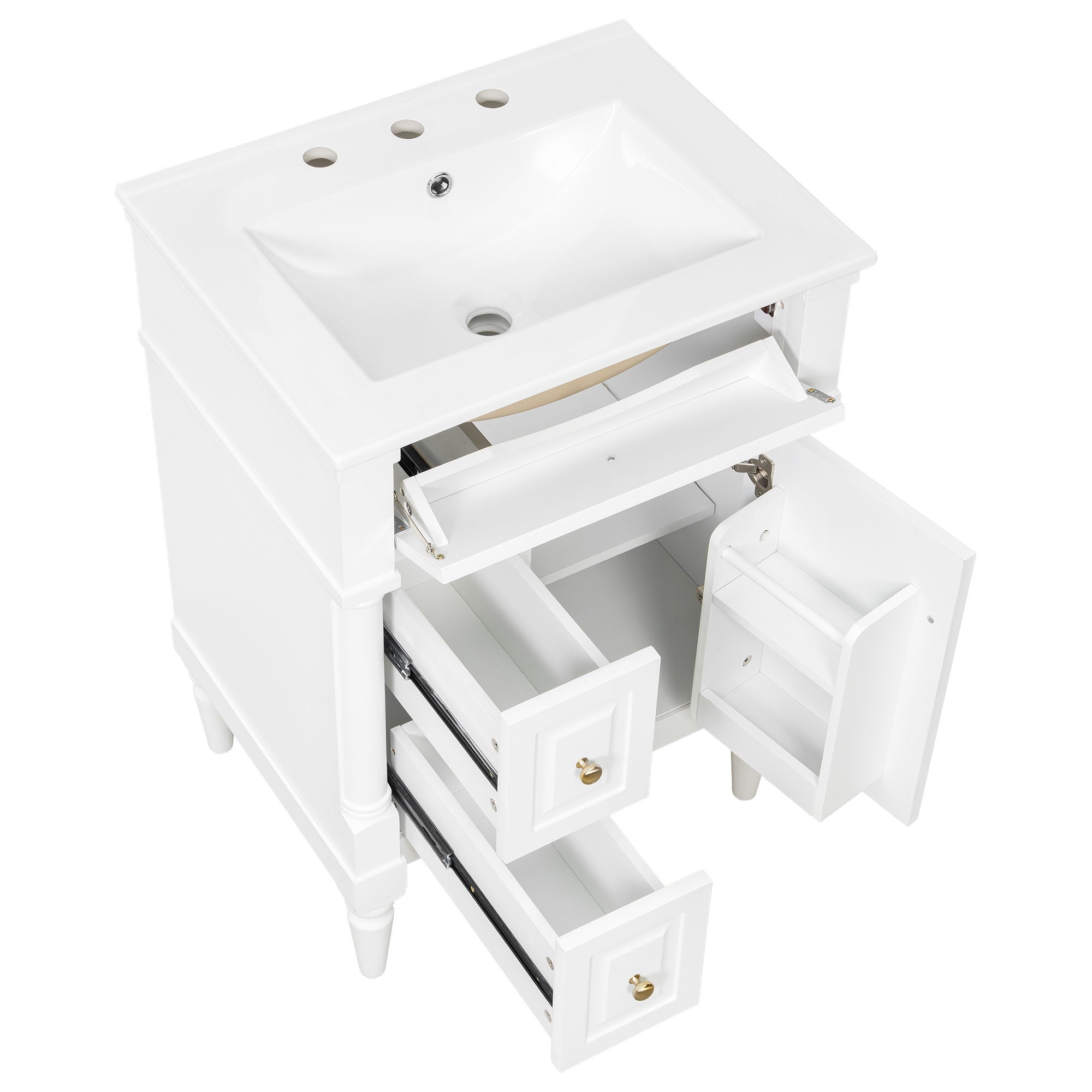 Freestanding Bathroom Vanity With Sink, Adjustable Shelf & Flip Drawer