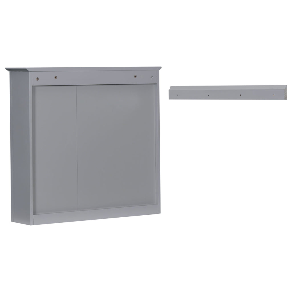 Bathroom Vanity With Top Sink, Freestanding Storage Cabinet With 2 Doors And 3 Drawers, Mirror Cabinet Included - Gray