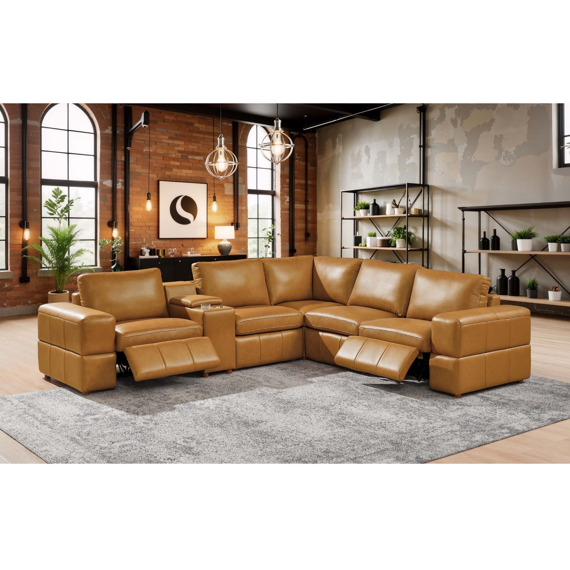 Upholstered Large Arms Sectional With Recliner Seats