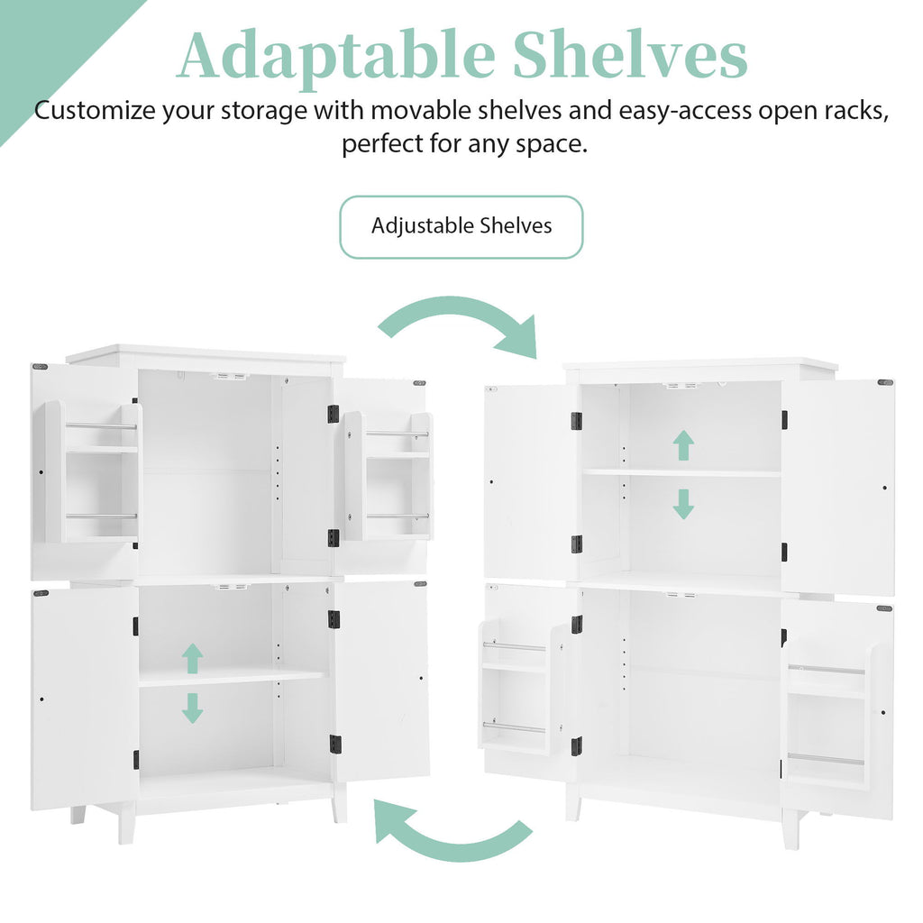 Elegant Bathroom Floor Storage Cabinet With 4 Doors, Adjustable Shelves
