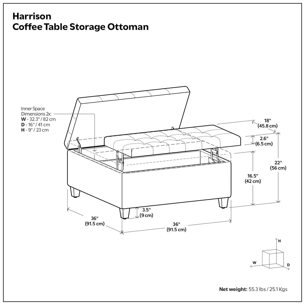 Harrison - Coffee Table Storage Ottoman - Gray