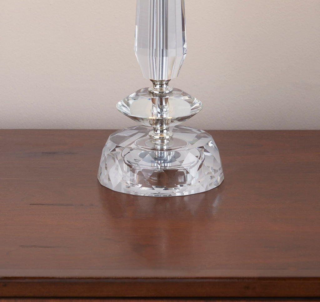 Karat - Contemporary Crystal Table Lamp (Set of 2) - Clear Crystal / Chrome / White Softback