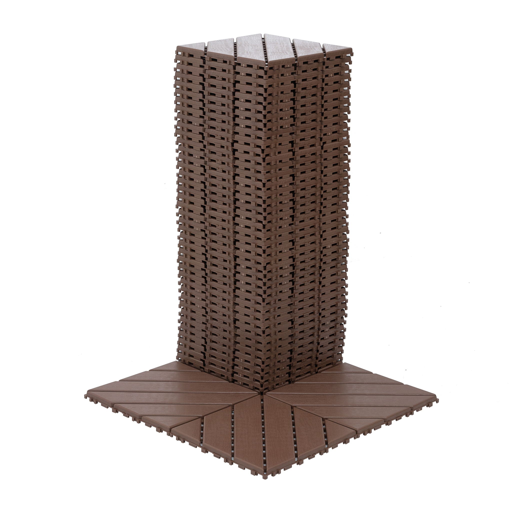 Interlocking Deck Waterproof Outdoor Patio Tiles (Set of 44) - Brown