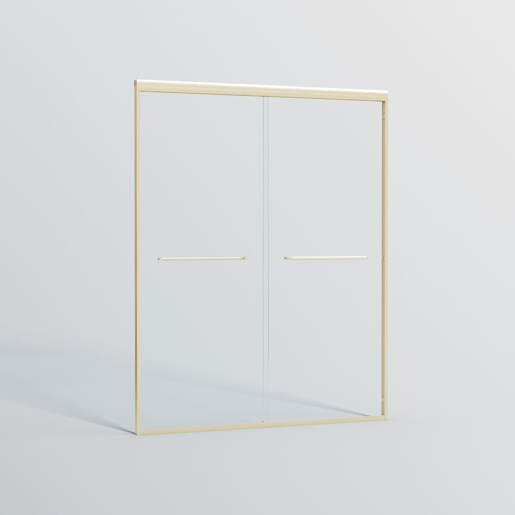 Double Sliding Shower Door, Semi-Frameless Bypass Bathroom Sliding Door With 1/4" (6 Mm) Tempered Glass For Walk-In Shower