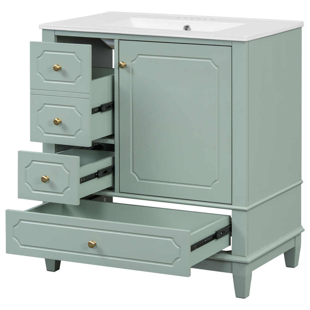 Bathroom Vanity With Sink, Freestanding Vanity Cabinet With Ceramic Basin, Soft Close Door, 3 Drawers