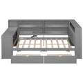Platform Bed With Upholstered Headboard, Storage Shelves, Drawers, Charging Station, LED Lighting, Built In Desk