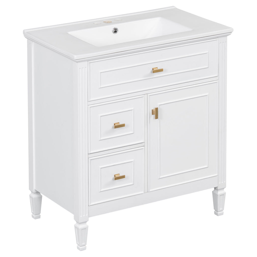 Modern Bathroom Vanity With Sink, 1 Flip Drawer And 2 Drawers, Adjustable Shelf
