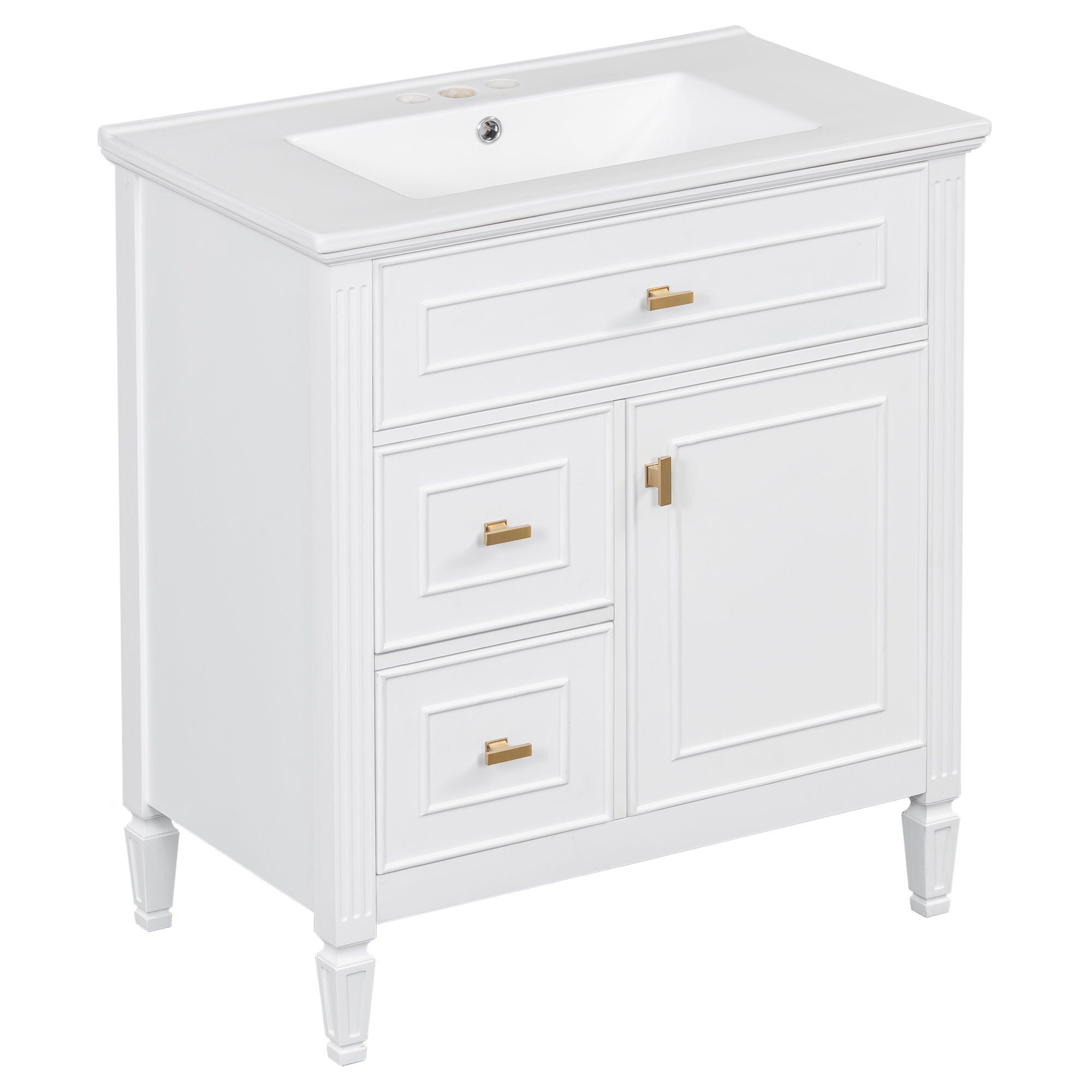 Modern Bathroom Vanity With Sink, 1 Flip Drawer And 2 Drawers, Adjustable Shelf