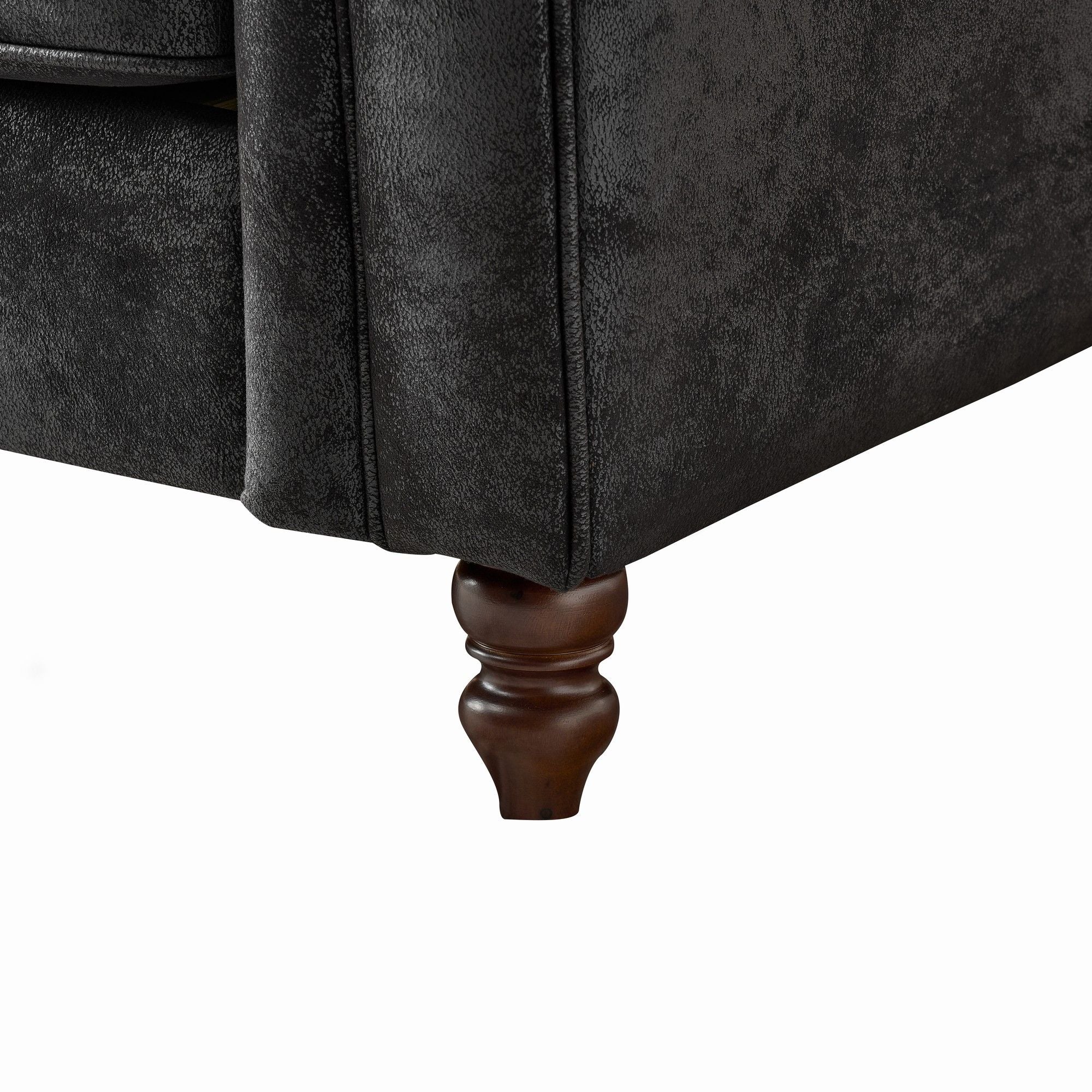 Chesterfield Sofa, High Tech Fabric Roll Armrest, 3 Seater Couch - Black