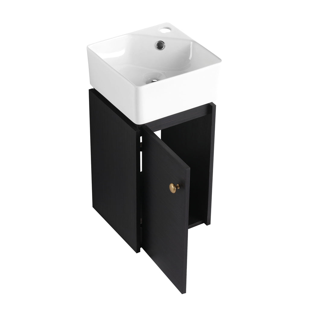 Compact Bathroom Vanity With Sink, Soft Close Door - Black Chestnut