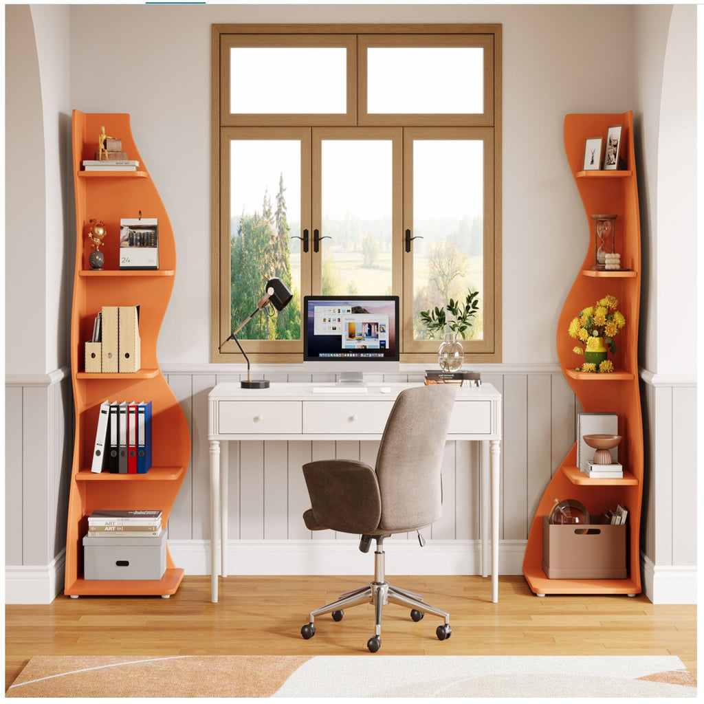 5 Tier Wavy Corner Bookshelf And Plant Stand For Living Room