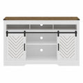 TV Stand With Sliding Barn Doors And Adjustable Storage - White / Oak