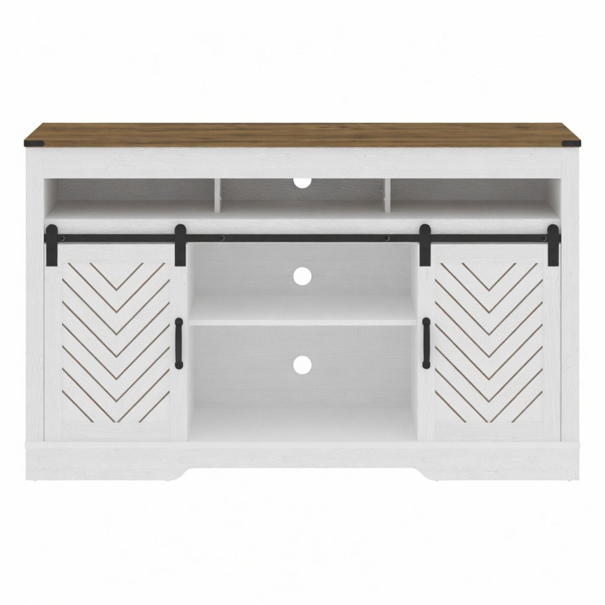 TV Stand With Sliding Barn Doors And Adjustable Storage - White / Oak