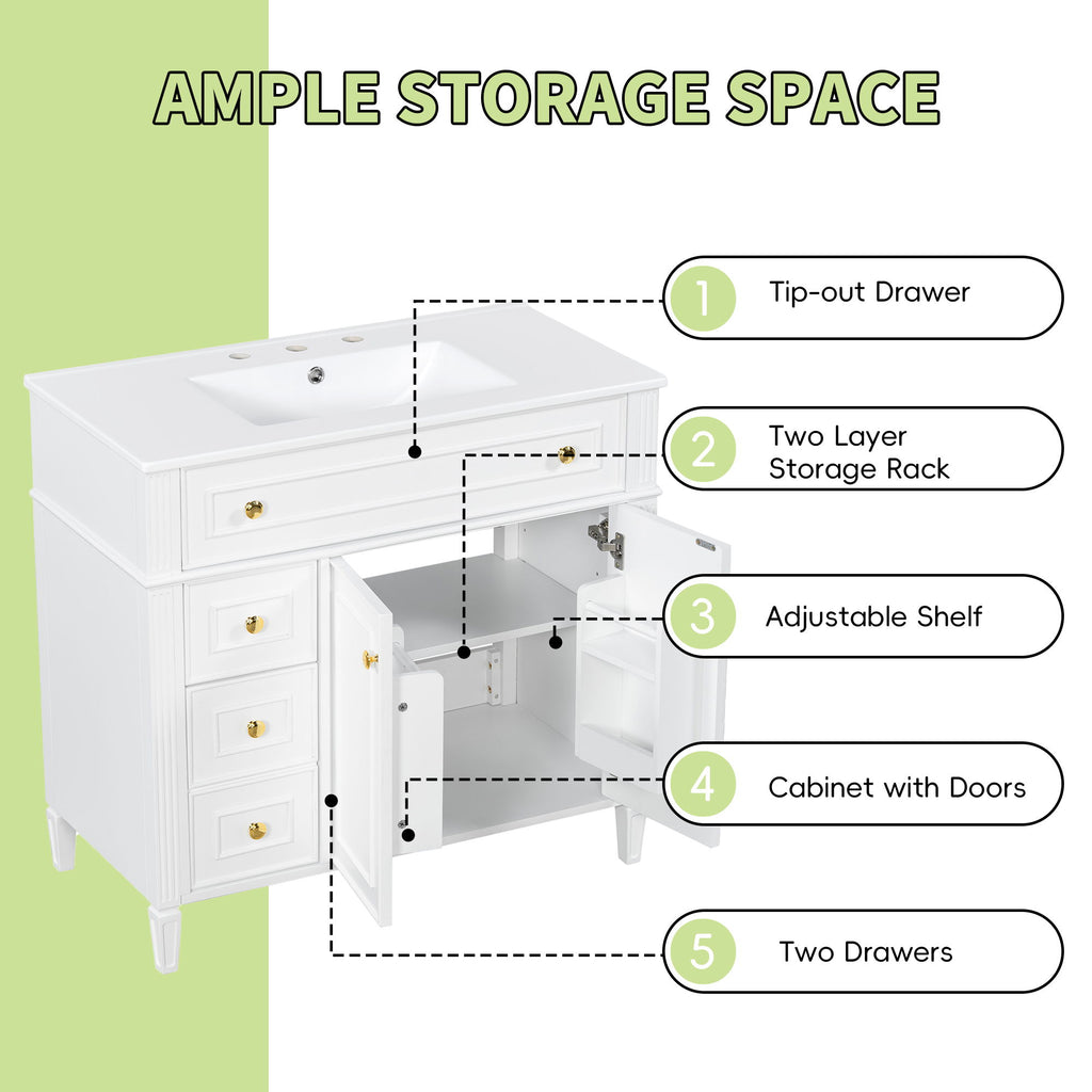 Bathroom Vanity With Sink, 3 Drawers & 2 Doors
