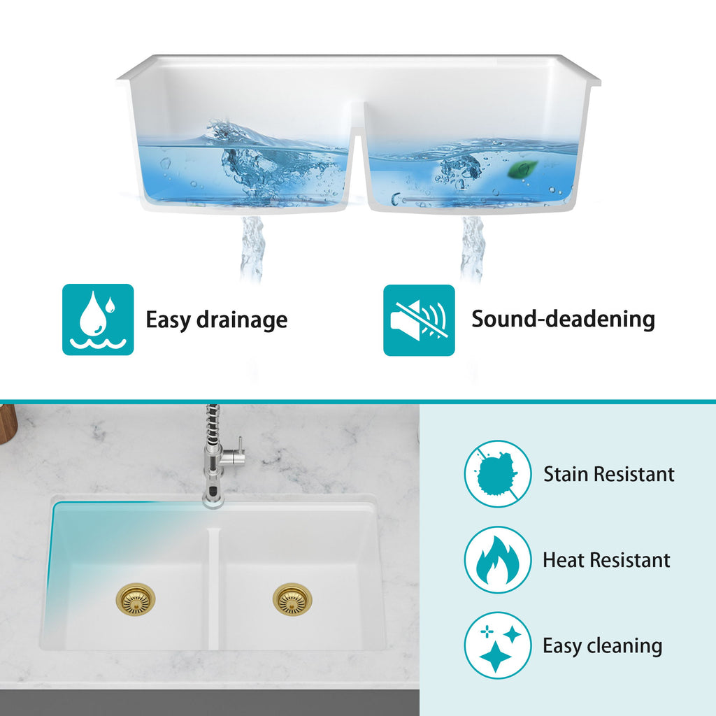 Quartz Kitchen Sink, Double Bowl Undermount Workstation
