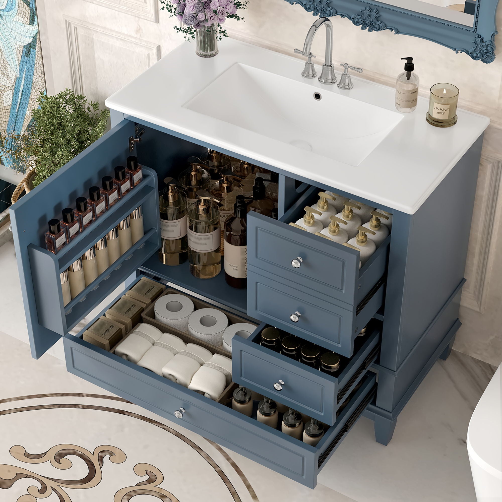 Modern Bathroom Vanity With Sink, 3 Drawers & Cabinet