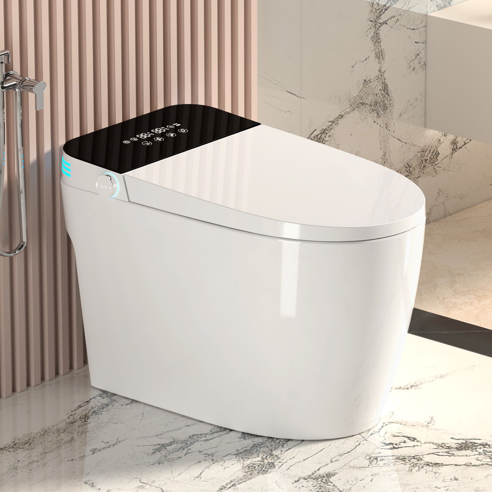 Smart Heated Bidet Toilet With Auto Open / Close Seat, Warm Water Wash, Dryer, And LED Display - White