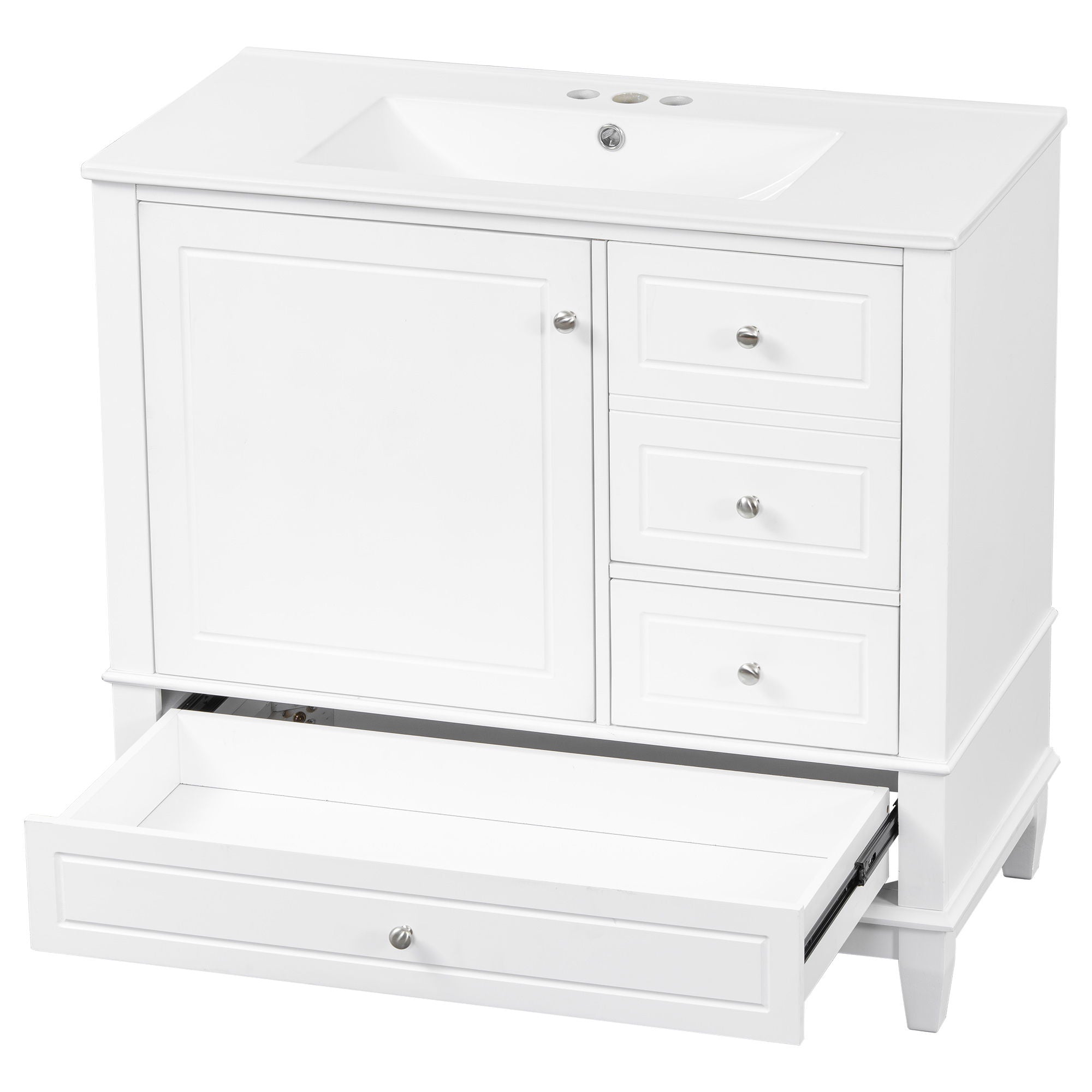 Modern Bathroom Vanity With Sink, 3 Drawers & Cabinet