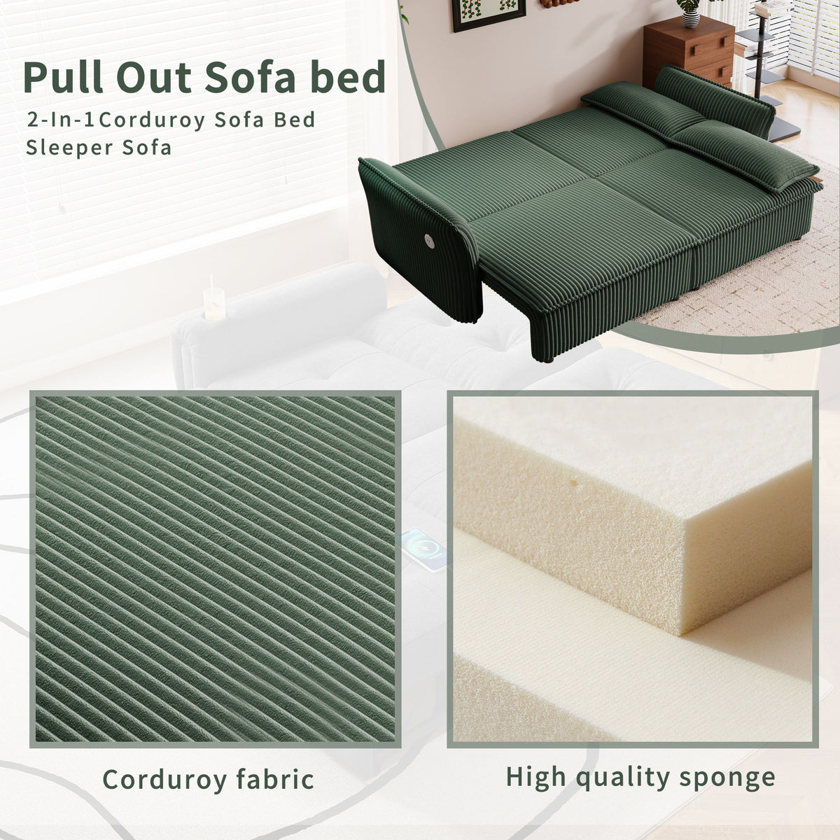 2 In 1 Convertible Sofa Bed, Multi Functional Living Room Furniture