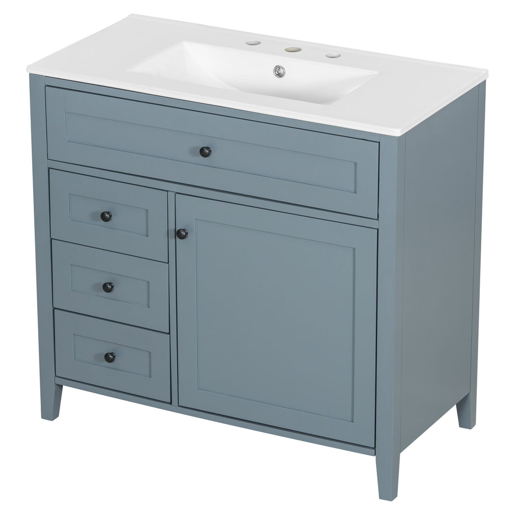 Bathroom Vanity With Sink, 3 Drawers & Cabinet With Adjustable Shelves
