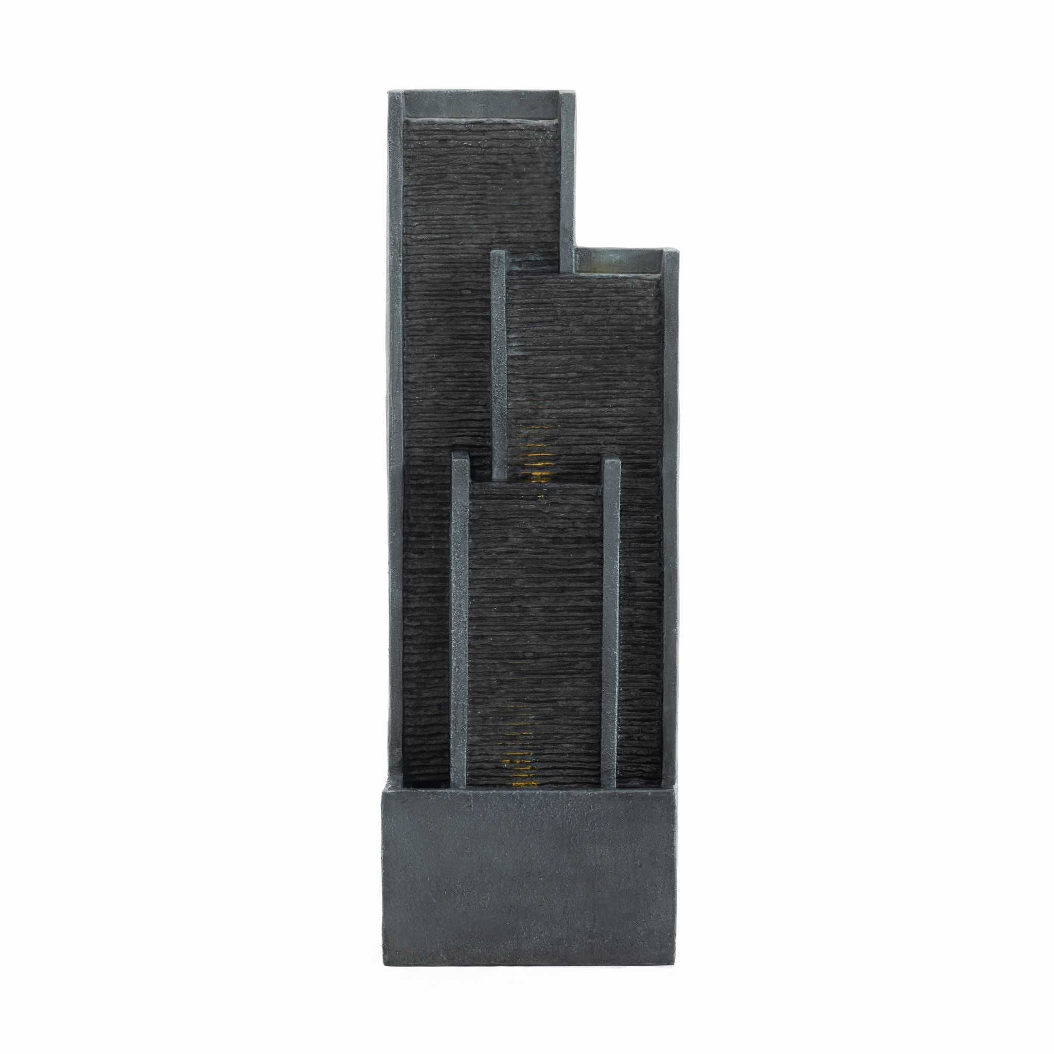 Outdoor Water Fountain With Cascading Waterfall And LED Lighting - Black