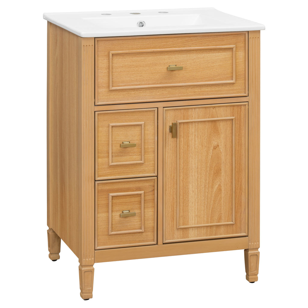 Bathroom Vanity With Sink, Flip Drawer, 2 Drawers, Adjustable Shelf