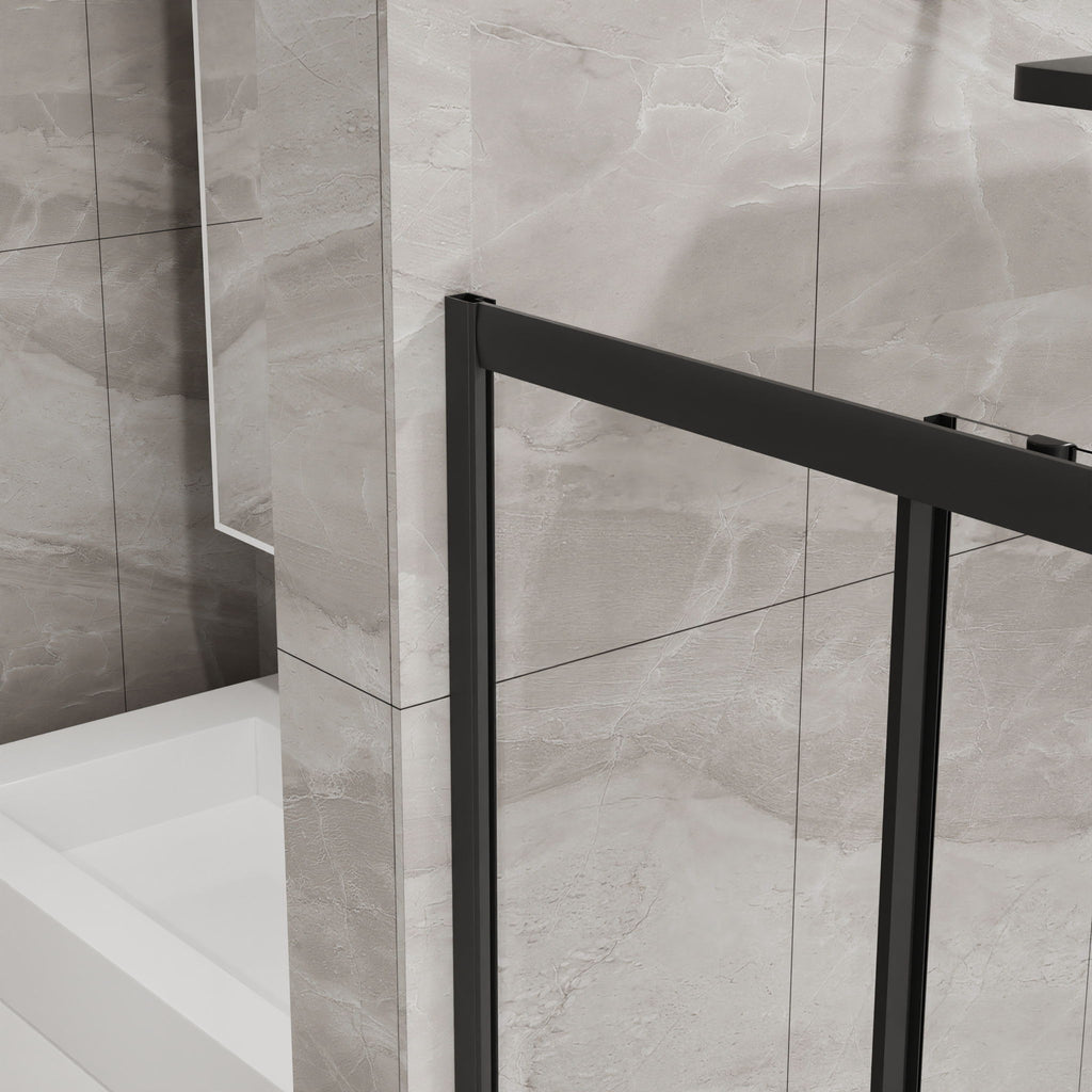 Corner Shower Door, Sliding Shower Enclosure - Matte Black