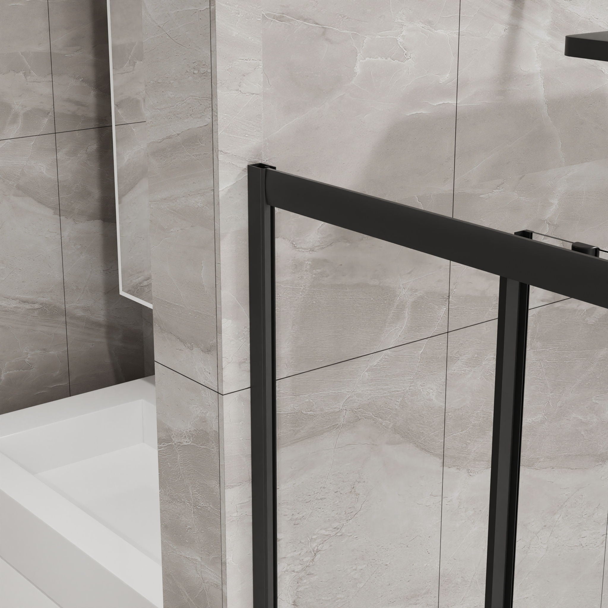 Corner Shower Door, Sliding Shower Enclosure - Matte Black