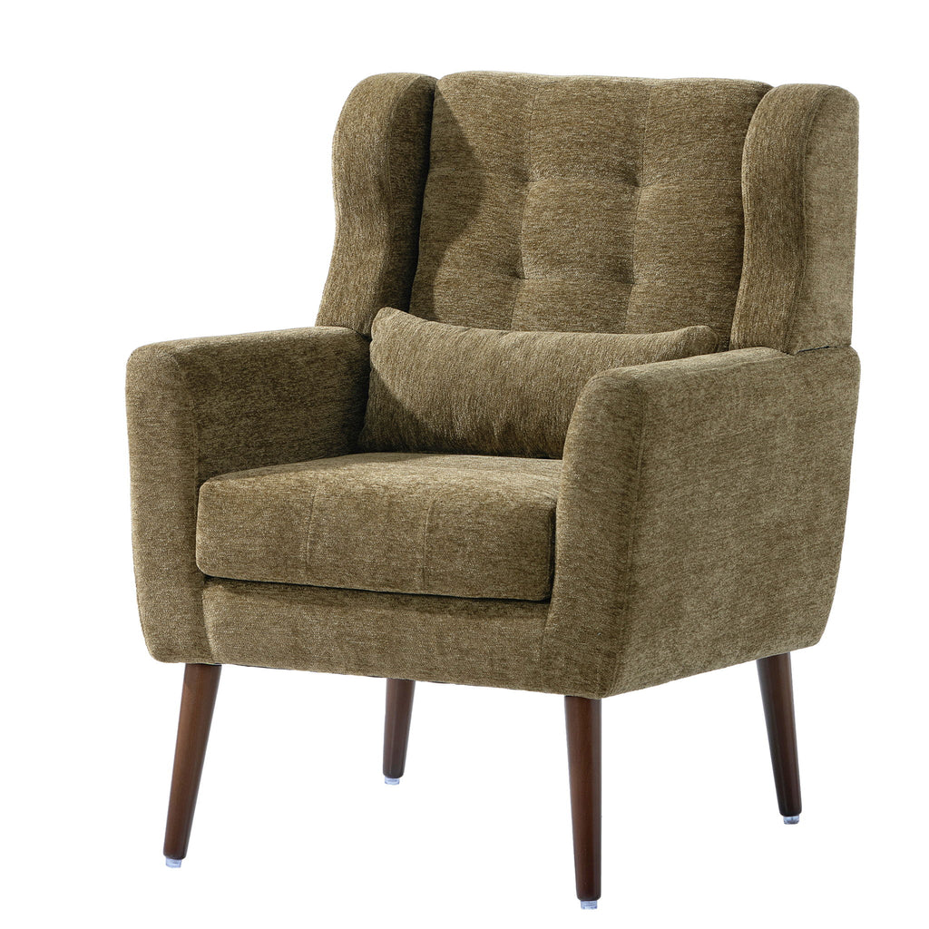 Modern Accent Chair, Arm Chairs For Living Room, Upholstered Mordern Armchair, Comfy Soft Padded Lounge Chair In Small Space, Bedroom, With Pillow, Solid Wood Leg