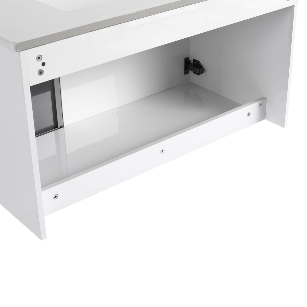 36" (35 1 / 4") Wall Mounted Bathroom Vanity, Cabinet With Half Door (Excluding Sink) - Glossy White