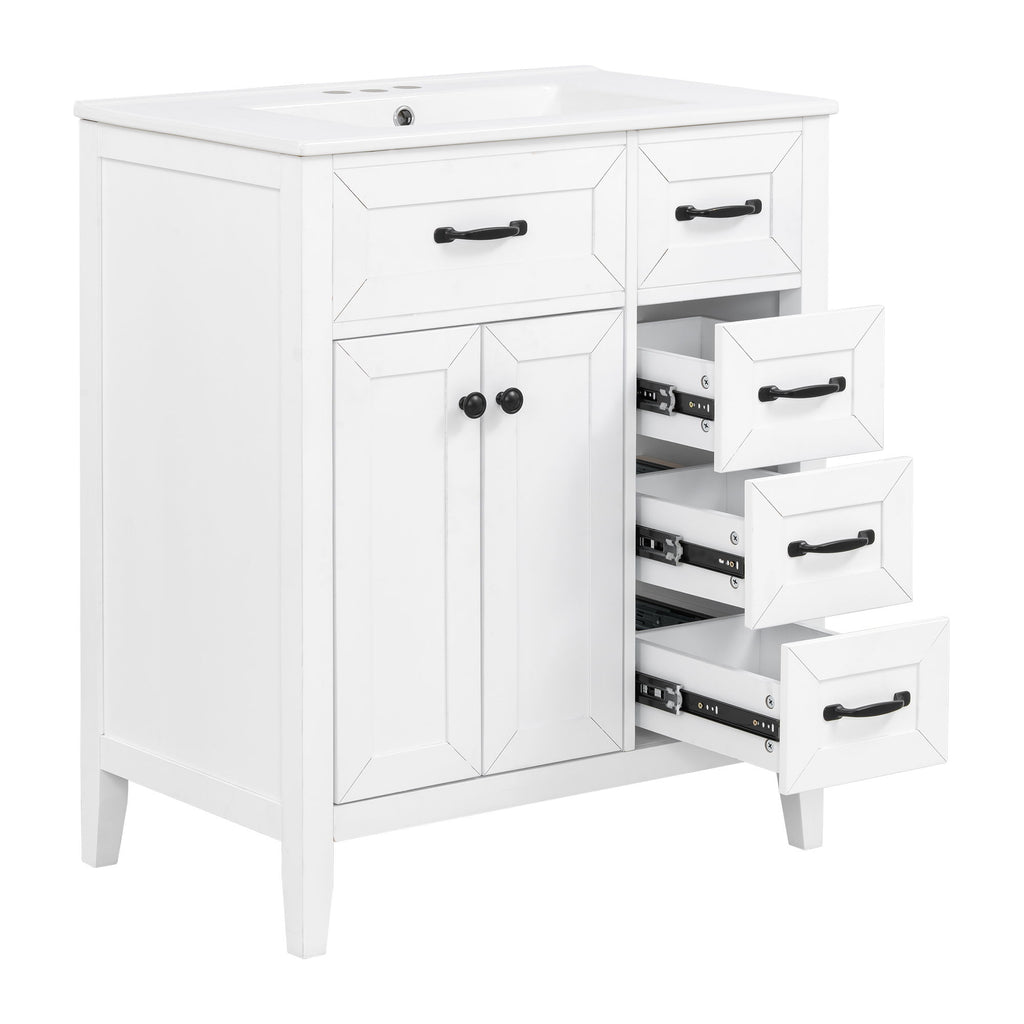 Bathroom Vanity With Sink, Freestanding Design, Soft Close Doors & Drawers - White