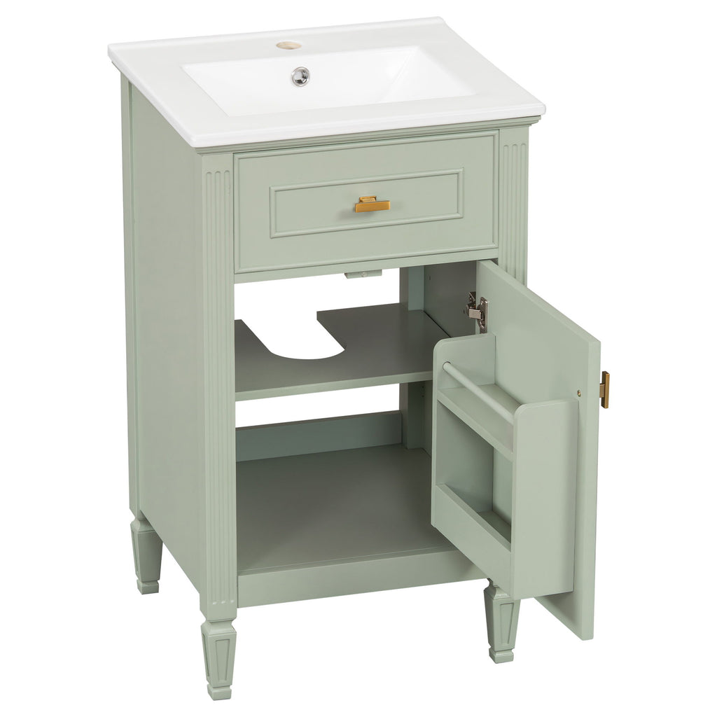 Bathroom Vanity With Sink, Adjustable Shelf, Tilt-Out Drawer
