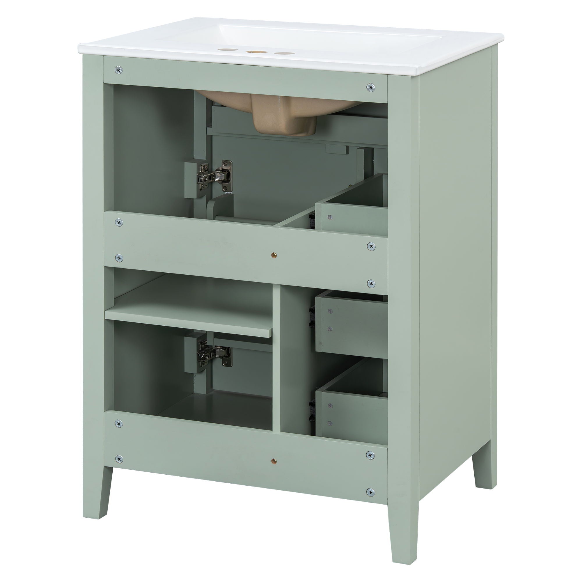 Bathroom Vanity With Sink, 3 Drawers & Cabinet With Adjustable Shelves