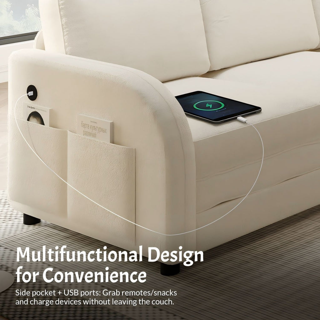 L-Shaped Couch With Pull-Out Bed, Oversize Convertible Sleeper Sofa With Side Pocket & USB Port