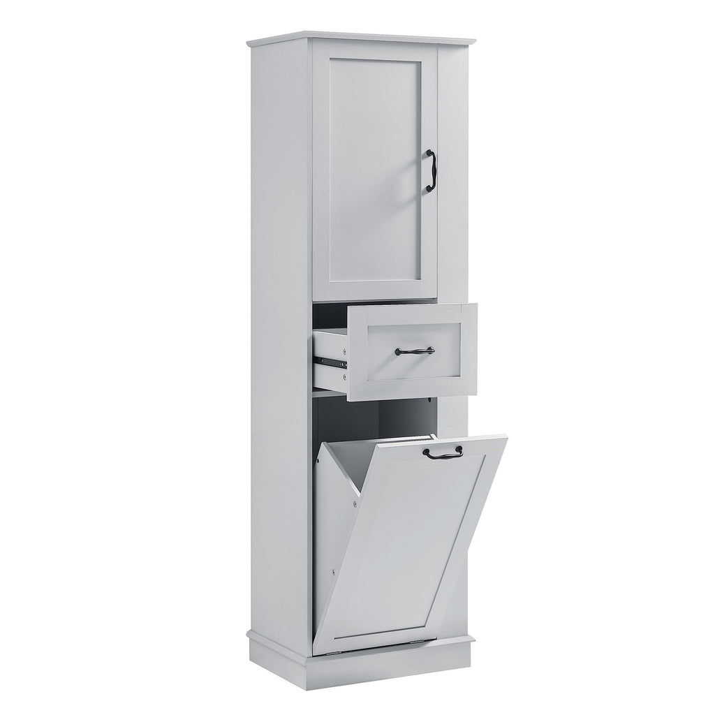 Modern Tall Storage Cabinet With Tilt-Out Compartment, Adjustable Shelves
