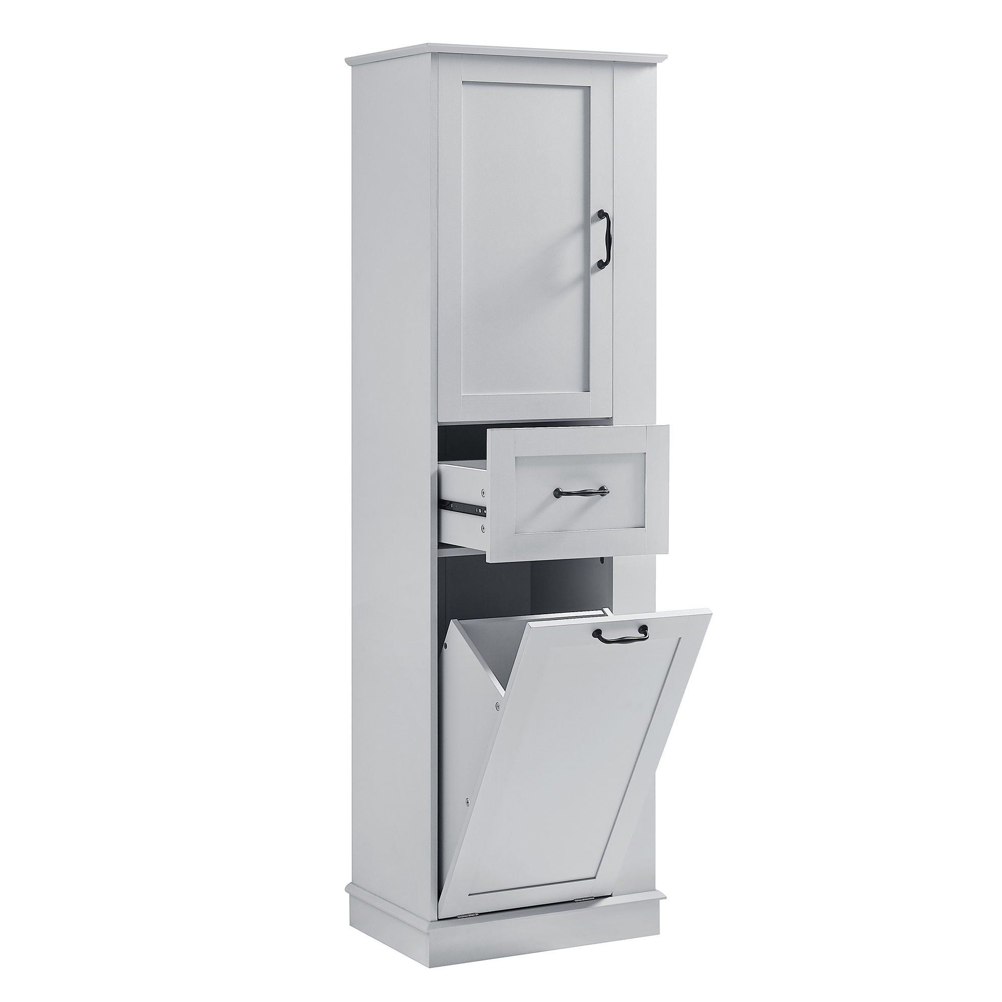 Modern Tall Storage Cabinet With Tilt-Out Compartment, Adjustable Shelves