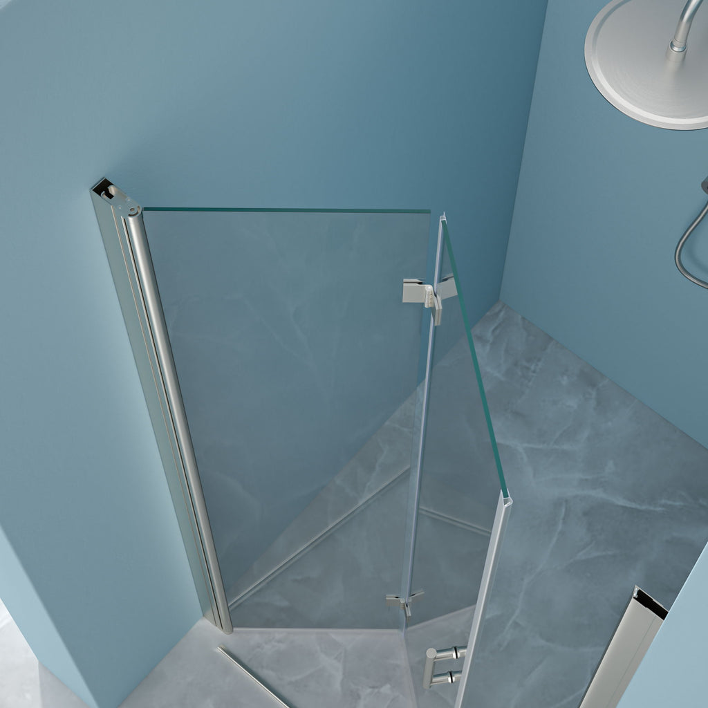 Frameless Bi Fold Shower Door With Tempered Glass - Brushed Silver
